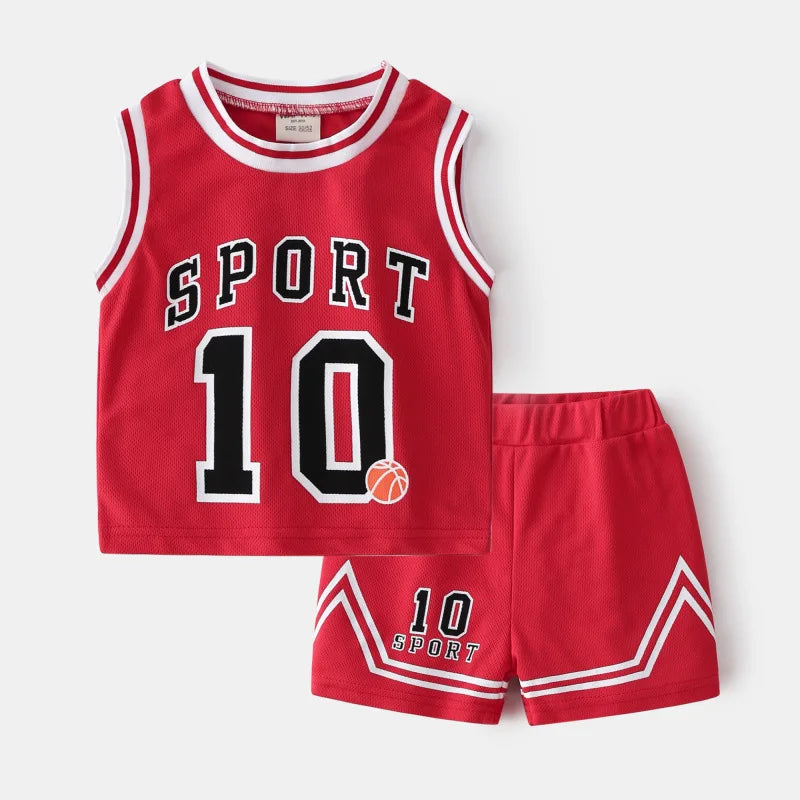 2025 Summer Boys Quick Drying Basketball Sportswear Set Kids Sleeveless T-shirt Vest+Shorts Two-piece Suit Children Sports Suit