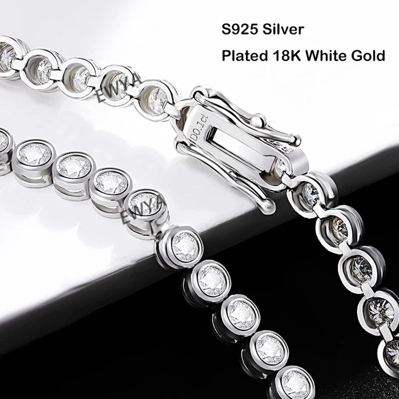 EWYA Luxury Bubble 2/3mm D Color Full Moissanite Tennis Necklace for Women S925 Silver Plated 18K Diamond Neck Chain Necklaces