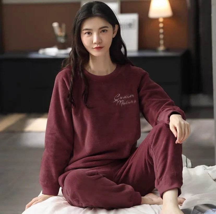 Women Pajamas Autumn Winter Flannel Warm Woman Sleepwear Korean cute Cartoon Pajama Set Fashion Pijama Mujer Home Cloth Pyjamas - AIAZ
