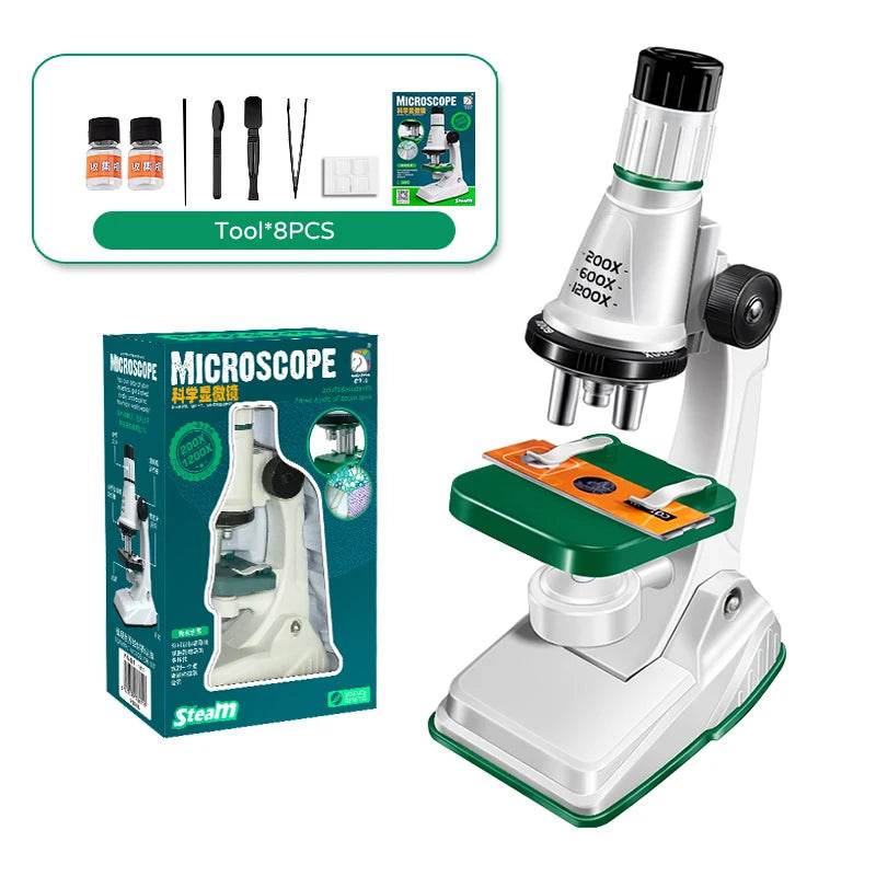 Children Science Biological 200x 600x 1200x Pocket Microscope Set Lab With LED Refined Instruments Montessori Education Toy - AIAZ