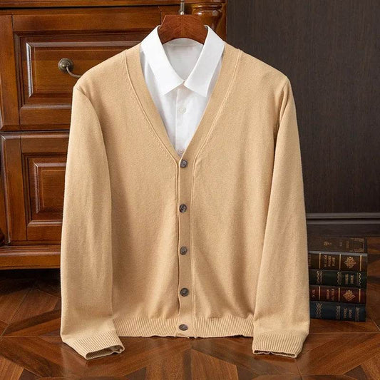 BROWON Brand Mens Sweater Cardigan Business Casual Classic V-neck Solid Color Cardigan Men Sweater Korean Fashion Mens Clothes - AIAZ