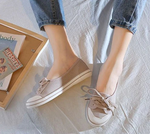 Shoes For Women Flat Canvas Lace Up Woman Footwear White Comfortable And Elegant Stylish Low Price Daily Routine 39 Sale A