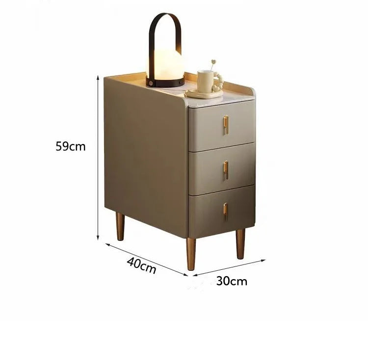 Nordic Style Intelligent Solid Wood Bedside Table Faux Leather 3 Drawers Nightstands with Wireless Charging Side Storage Cabinet
