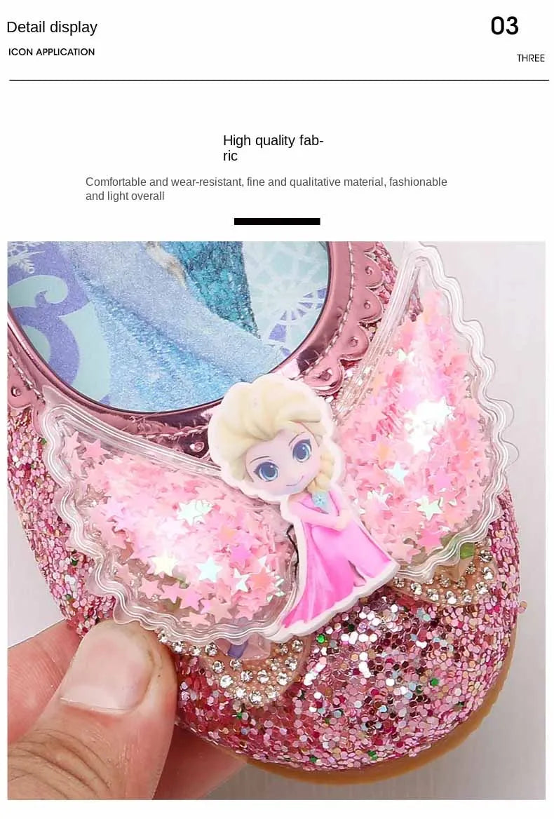 Disney Elsa Frozen Girls Princess Shoes Spring and Autumn Flat Paillette Shoes Children's Soft Sole Baby Casual Shoe Party Shoes