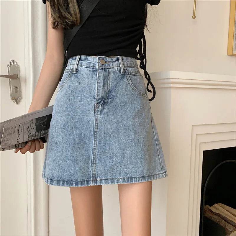 High Waist Denim Skirt Versatile Skirt Women's Clothing A-Line ort Skirt Slimming Wraparound Summer 202 plus Size - AIAZ