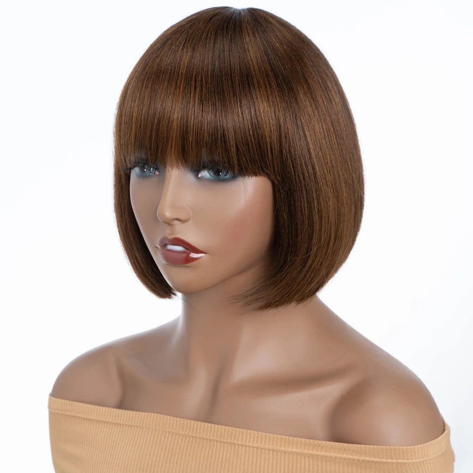 Lekker Blonde Short Straight Bob 100% Human Hair Wigs With Bangs For Women Brazilian Remy Hair Full Machine Made Daily 10" Wig