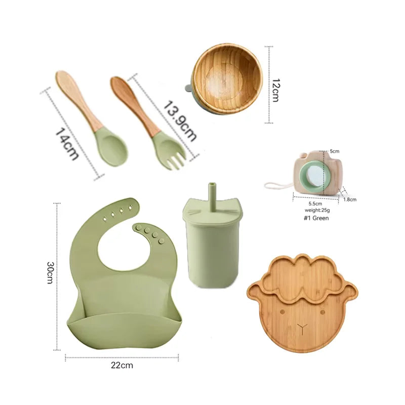 7pcs Silicone Baby Feeding Set Baby Feeding Supplies Kids Bamboo Dinnerware With Cup Children's Dishes Bowl Stuff Tableware Gift