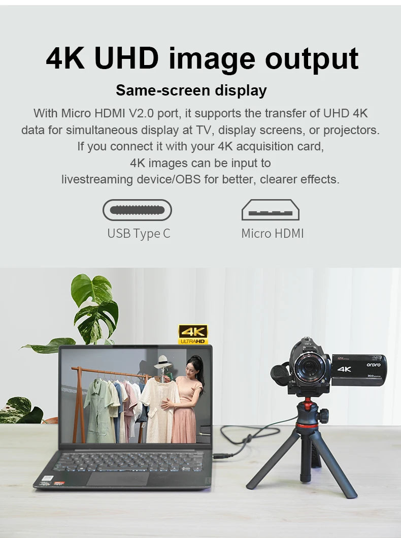 Live Streaming Camera 4K Digital Camcorder Ordro AC5PLUS 12X Optical Zoom for YouTube Vlog Church Wedding Videos Home Use