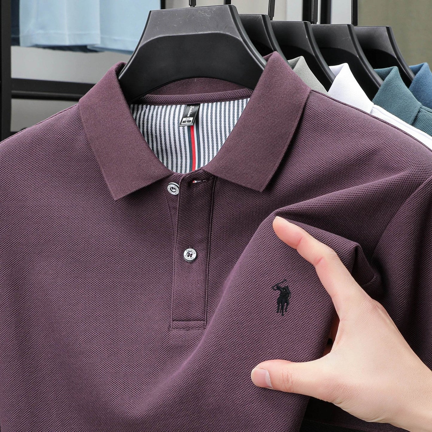 100% pure cotton summer new fashionable men's shortsleeved luxury customized business polo shirt exquisite embroidery Tshirt top - AIAZ