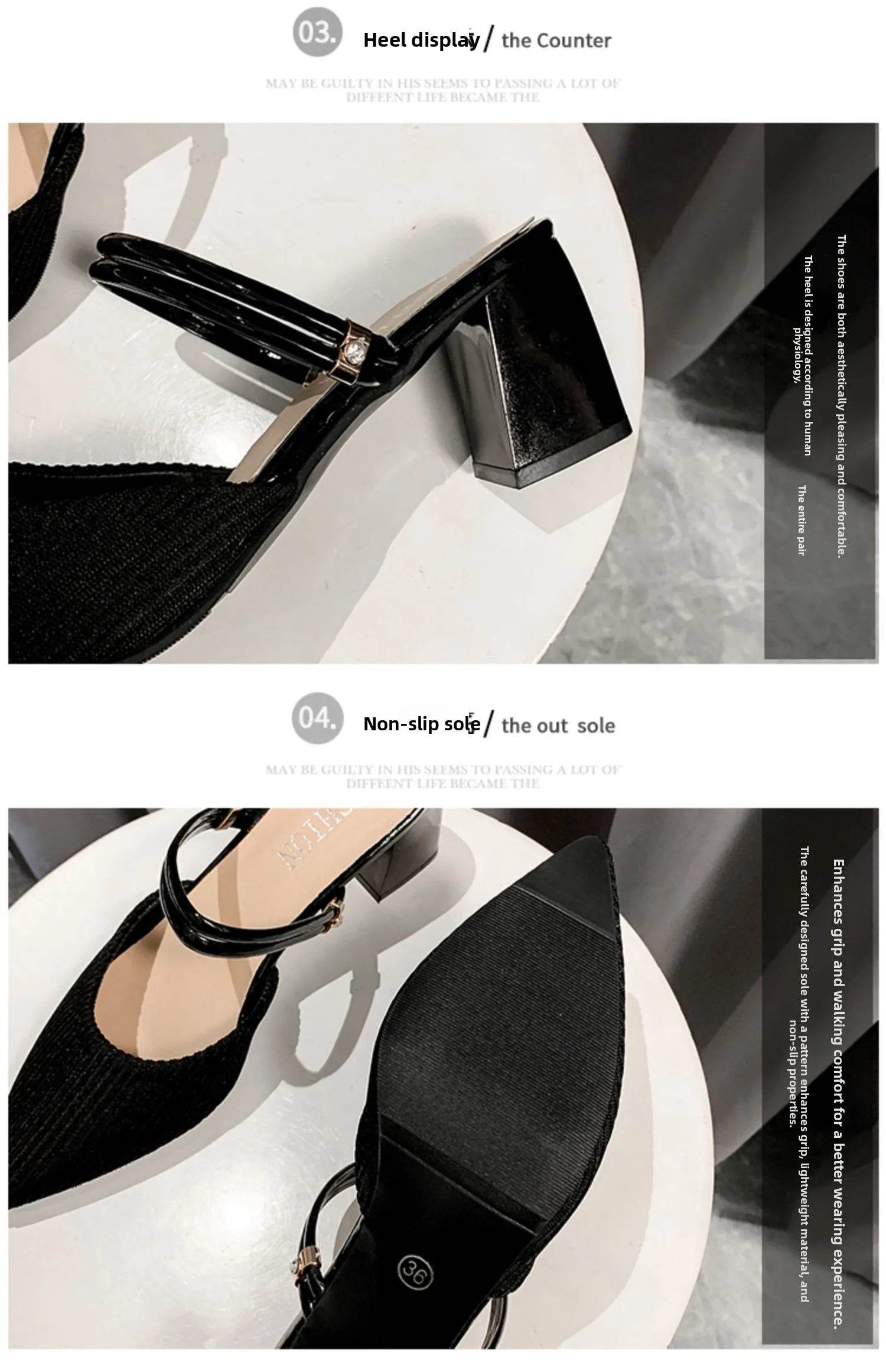 Korean Sle High Heel Sandals Women Summer Outdoor Wear Pointed Toe Double Wear Mules Cover Head f Slip Small Fraance Wind - AIAZ