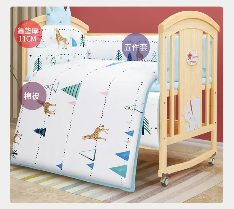 Baby Crib Multifunctional BB Baby Crib Solid Wood Unpainted Cradle Bed Movable Newborn Children Splicing Large Bed