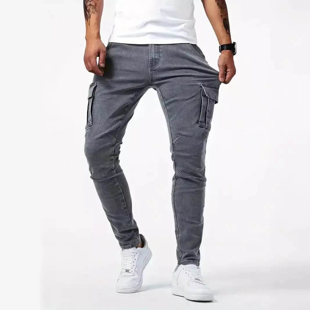 New Jeans Men's Side Pocket Skinny Jeans Slim Solid Color High Waist Denim Pencil Pants Summer - AIAZ
