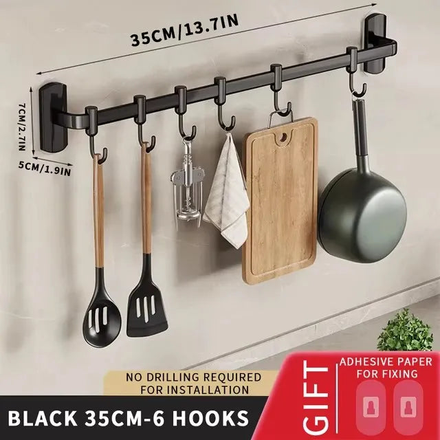 Wall Mounted Hooks Rack Kitchen Organizer Utensils Knife Holder Cutting Board Spoon Lid Storage Bathroom Towel Robe Coat Hangers