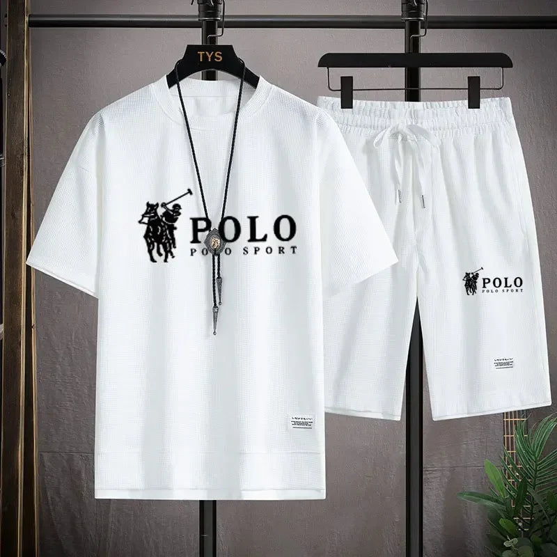 "2025 Men's Short-sleeved T-shirt + Sports Shorts Two-piece Summer Fashion Breathable Fitness Casual Jogging Set.