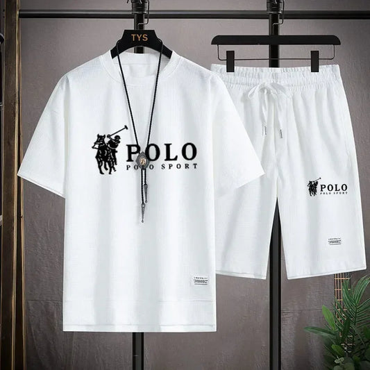 "2025 Men's Short-sleeved T-shirt + Sports Shorts Two-piece Summer Fashion Breathable Fitness Casual Jogging Set.