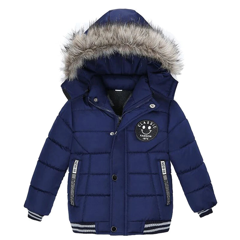 Autumn Winter Boys Jacket New Keep Warm Baby Coat Hooded Zipper Fashion Fur Collar Boys Outerwear 2 3 4 5 6 Years Kids Clothes