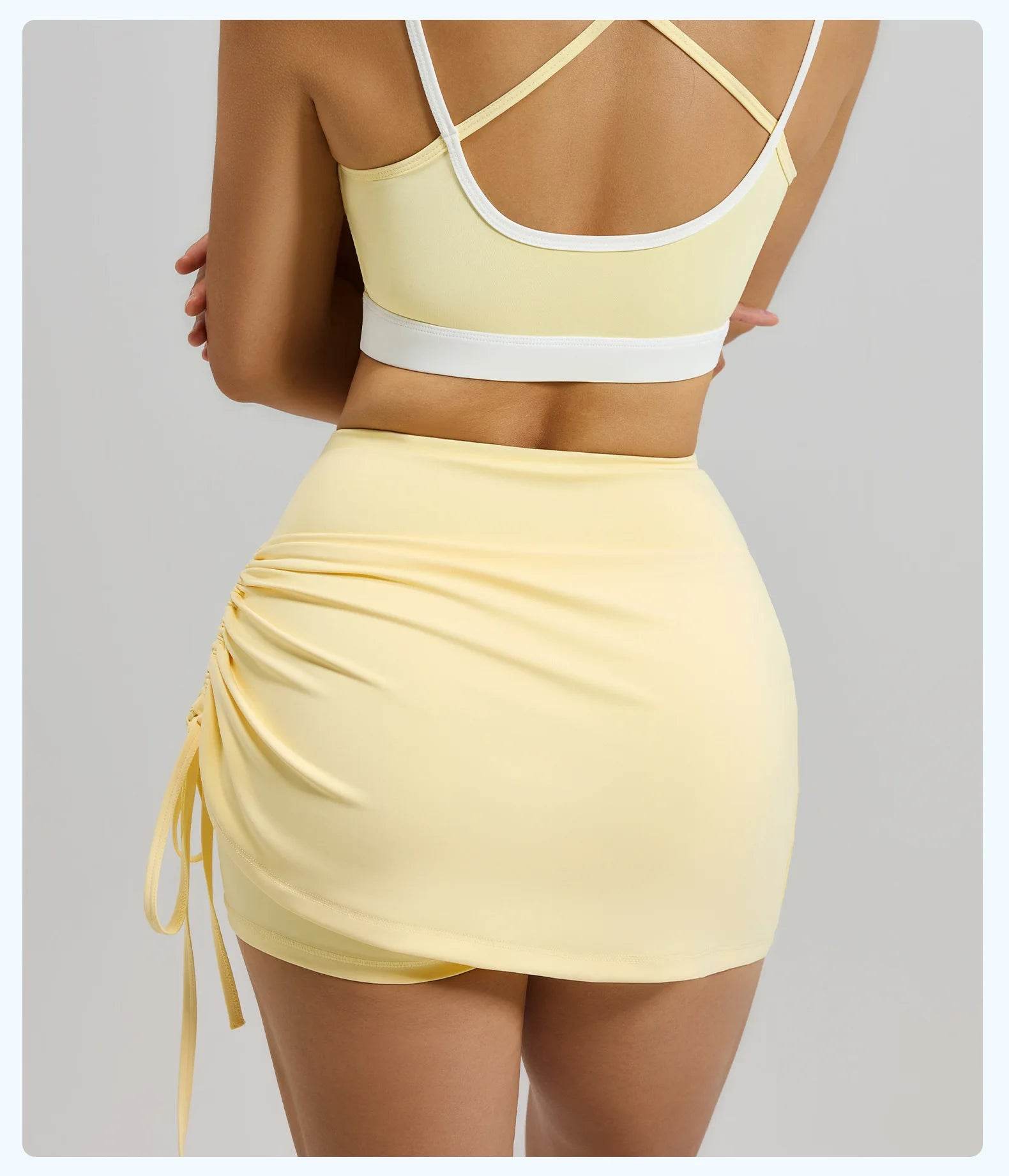 Shirring Sports Skirts with Safety Trousers for Women High Elastic Fashion Casual Fitness Skirts Fake Two Pieces Yoga Skirts - AIAZ