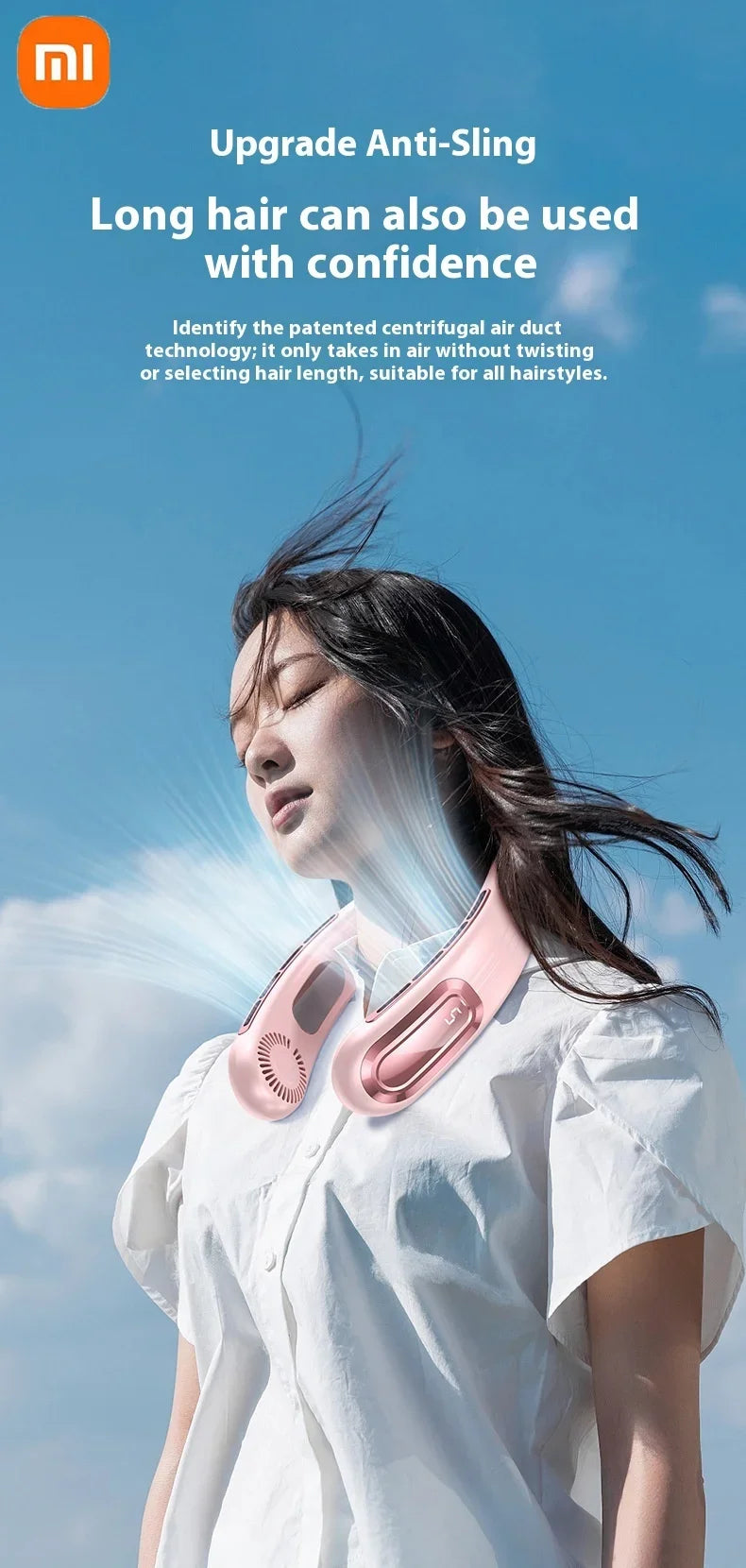 Xiaomi Bladeless Neck Hanging Fan USB Rechargeable Cooler Fan 5 Speed Bladeless Design Outdoor Sports Use