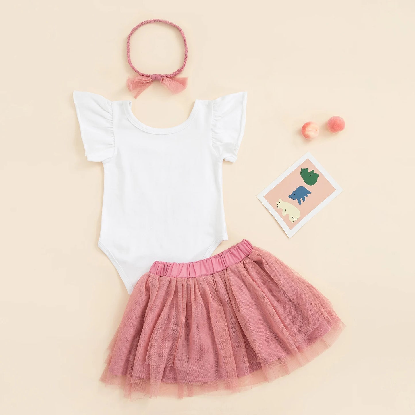 Citgeett Summer Infant Baby Girls Jumpsuit Set Letter Print Ruffle Sleeves Rompers and Mesh Skirt Headband Clothes