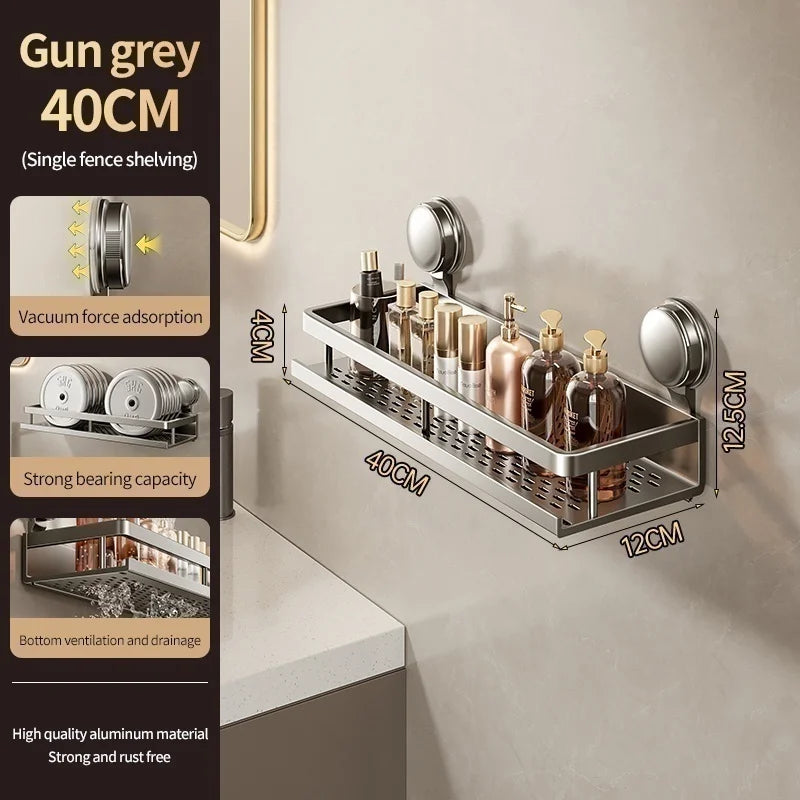 No Need To Drill Suction Cup Bathroom Storage Rack, Wall-mounted Oganizing Rack Cosmetic Storage Rack, Kitchen Storage Rack