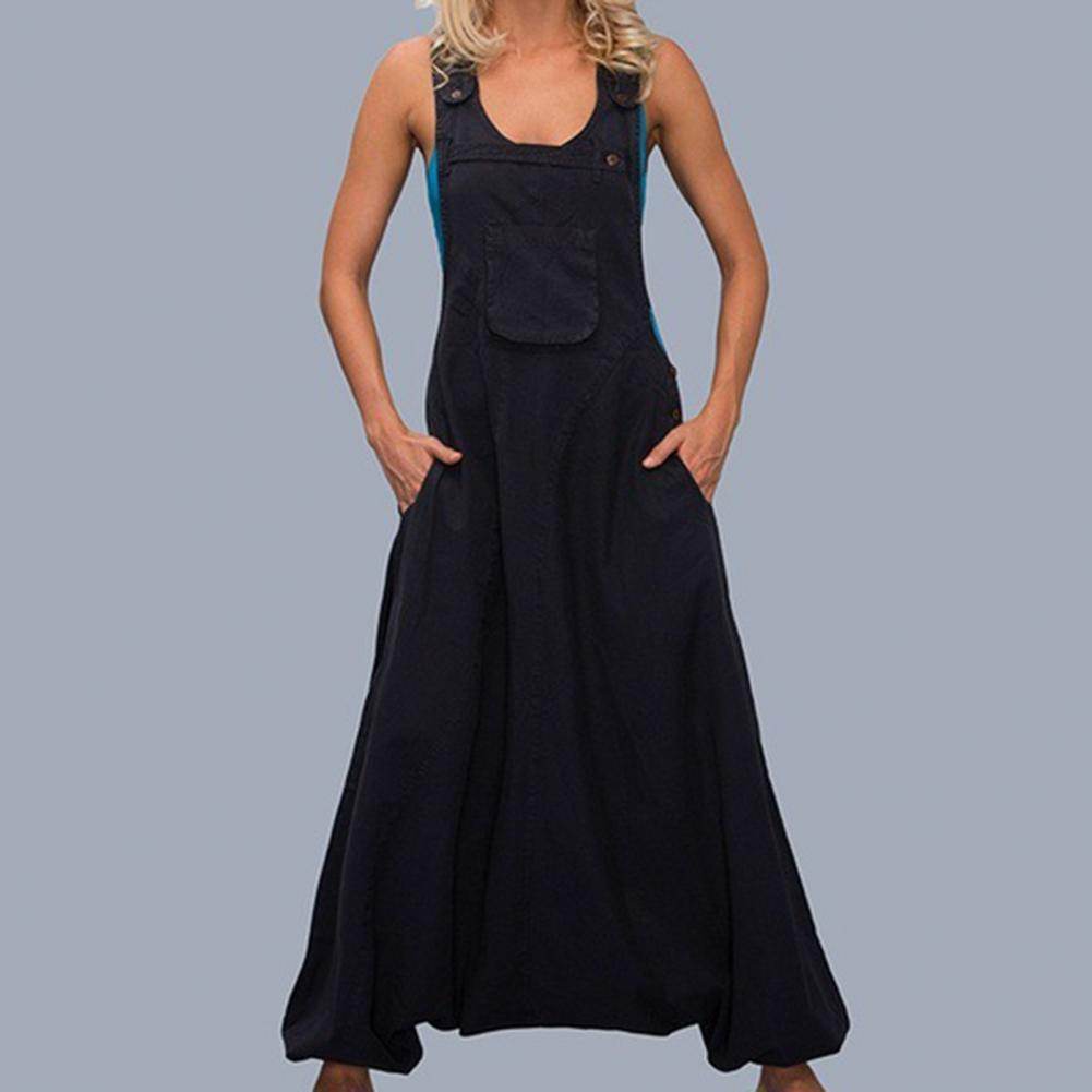 Women Summer Loose Thin Jumpsuits Harem Pants Wide Leg Pants Sleeveless Pockets Bib Jumpsuit Siamese Trousers Large Size S-5XL - AIAZ