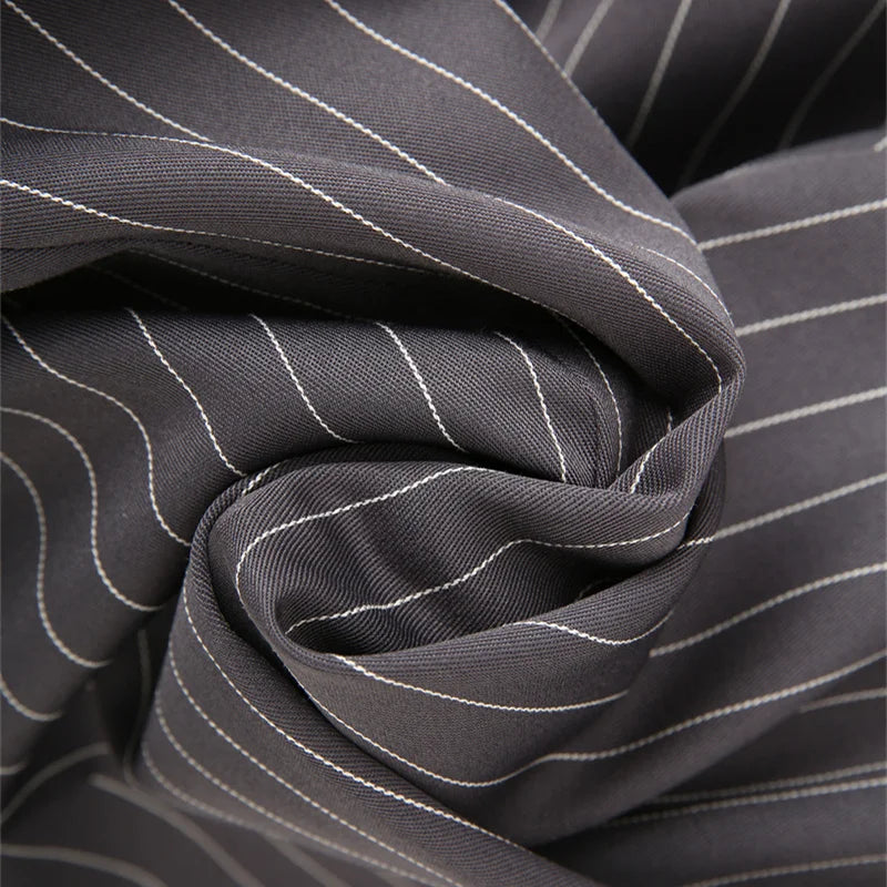 KEYANKETIAN Spring/Autumn New Women's Irregular Design Gray Striped Suit Outerwear Office Lady With Belt Slim Mid-length Coat