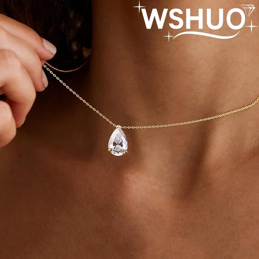 1-5CT Pear Cut D VVS1 Moissanite Necklace 100% S925 Silver 18k Gold Plated Single Diamond Women's Pendant Necklace Fine Jewelry