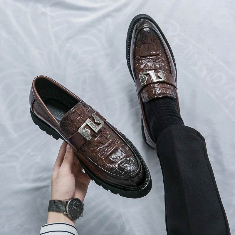2025 men's party and business loafers, thick-sole men's formal thick-sole shoes, comfortable slip-on fashion casual shoes - AIAZ