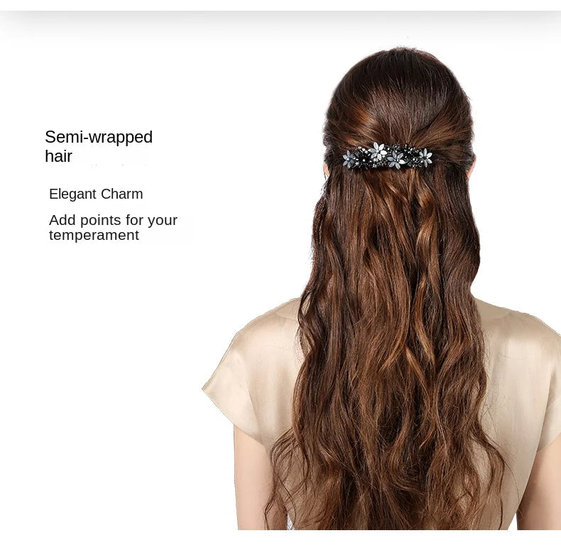 The new Korean version of the crystal flower spring hairpin elegant rhinestone wild ponytail hairpin women's hair accessories
