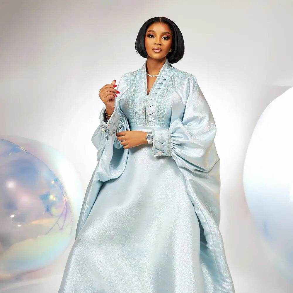 fashion turkey dresses for woman luxury elegant 2025 V-neck rhinestones dresses for church boubou african dresses - AIAZ