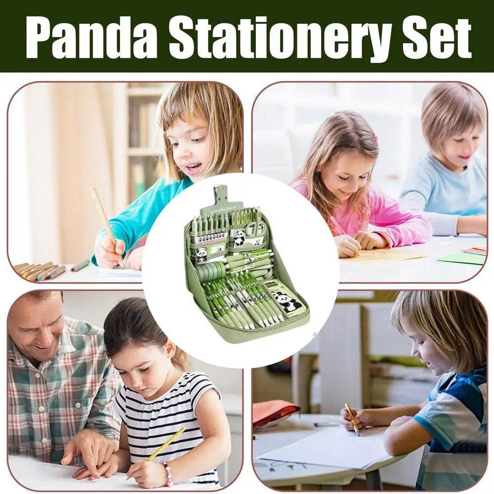Panda School Supplies Set Cute Aesthetic Learning Stationery Set Writing Tools Accessories With Stickers Keychain Pencil Case - AIAZ