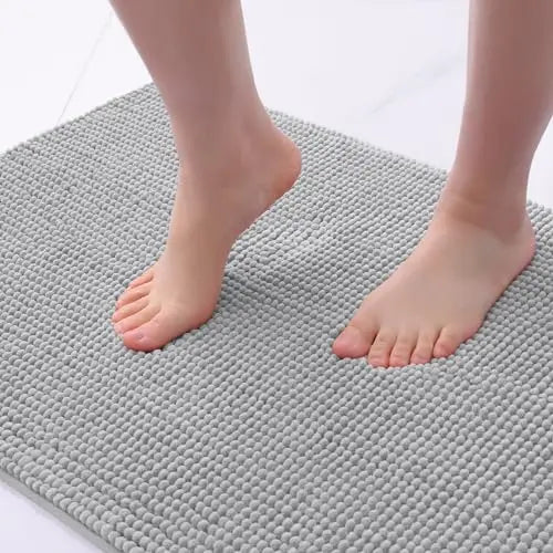 Kitinjoy Luxury Chenille Bath Mat Soft Non-slip Bathroom Shower Rug Extra Absorbent Mat Washable Quick Drying Foot Floor Carpets