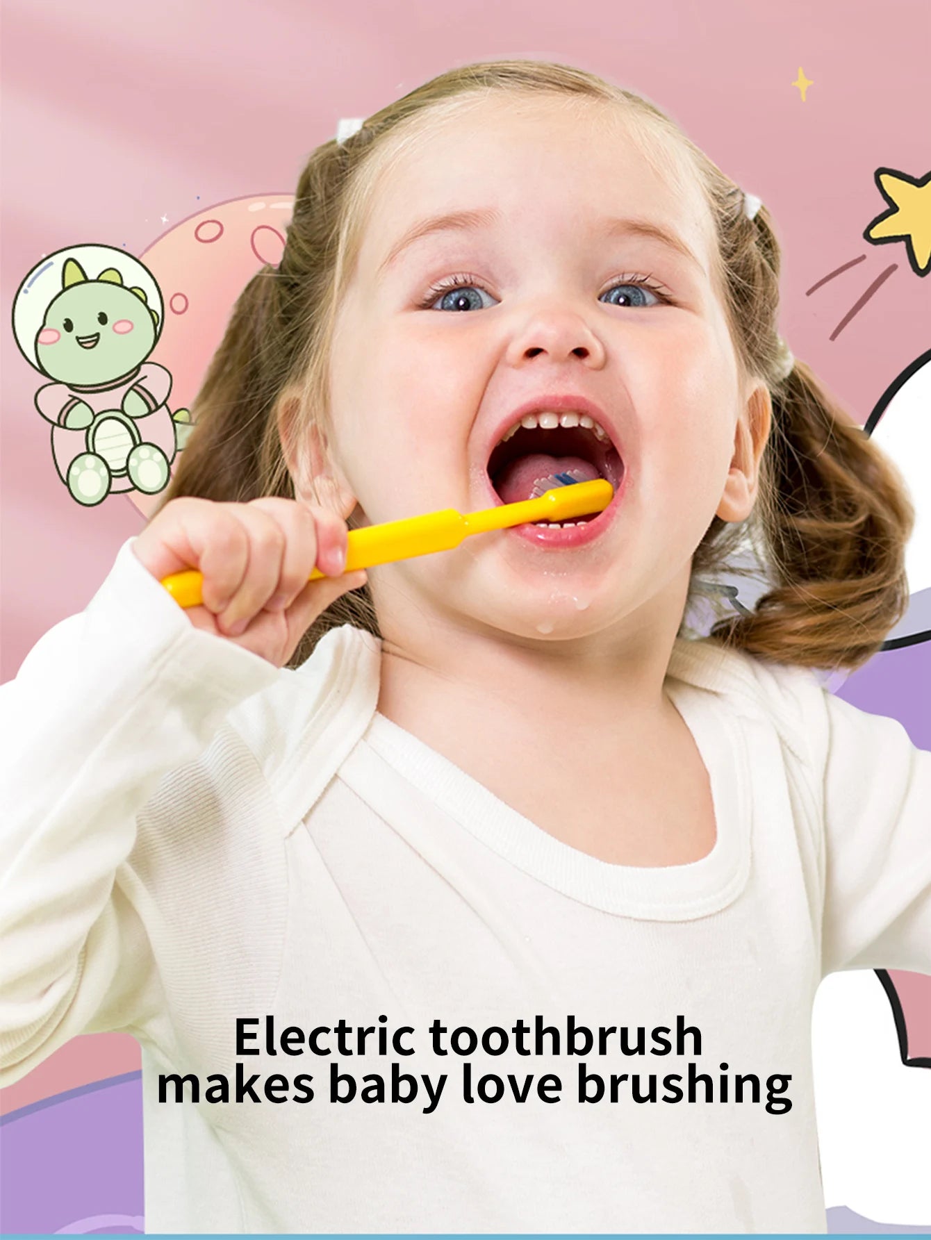Children's Electric Toothbrush Color Cartoon Space Series Children's Soft Hair Cleaning Brush (Battery Not Included)