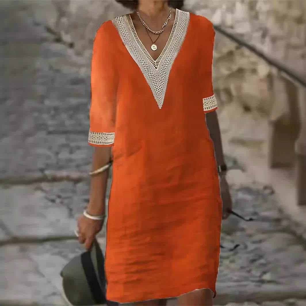 Women's Casual Midi Dresses 2025 Spring/summer Lace Cotton Linen White Dress Robes Vestido Branco Vestidos Vestidos De Mujer - AIAZ