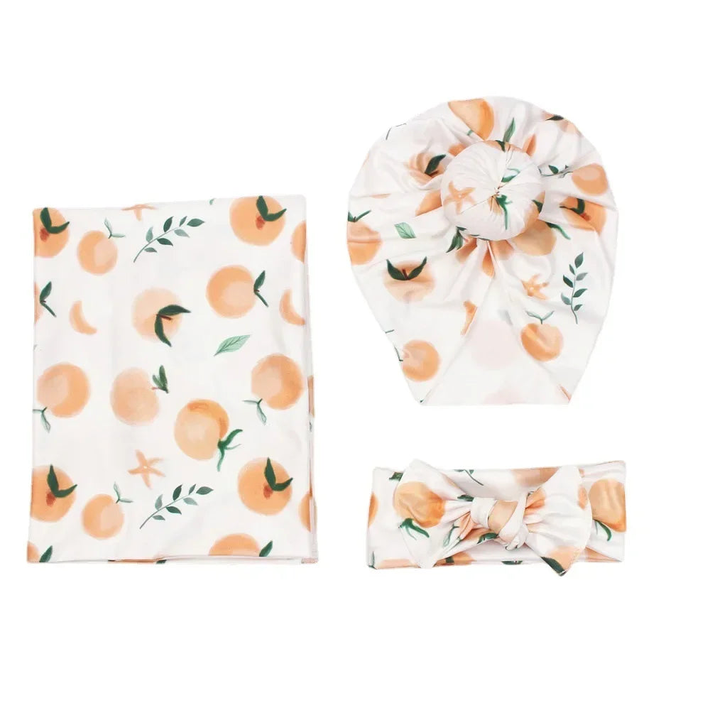 3pc/set Baby Swaddle Wrap New Born Receiving Blanket for Newborn Babies Accessories Soft Floral Headband Hat Bedding Baby Items