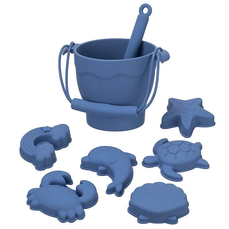 TYRY.HU 8pcs/set Children Toys Silicone Beach Toy Set with Bucket and Six Accessories Fun Outdoor Play Sand for Kids - AIAZ