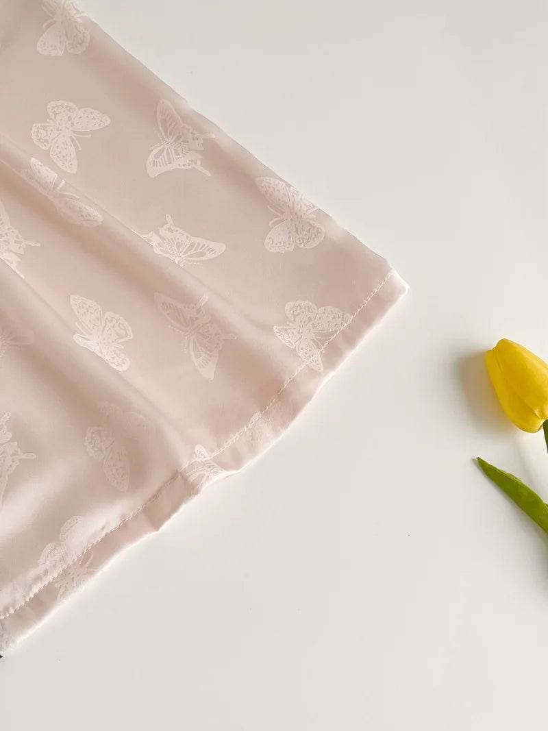 Summer Short Sleeve Pajamas Set Trouser Suits Women Sleepwear Elegant Pink Jacquard Butterfly Pyjama Pour Femme Satin Homewear - AIAZ