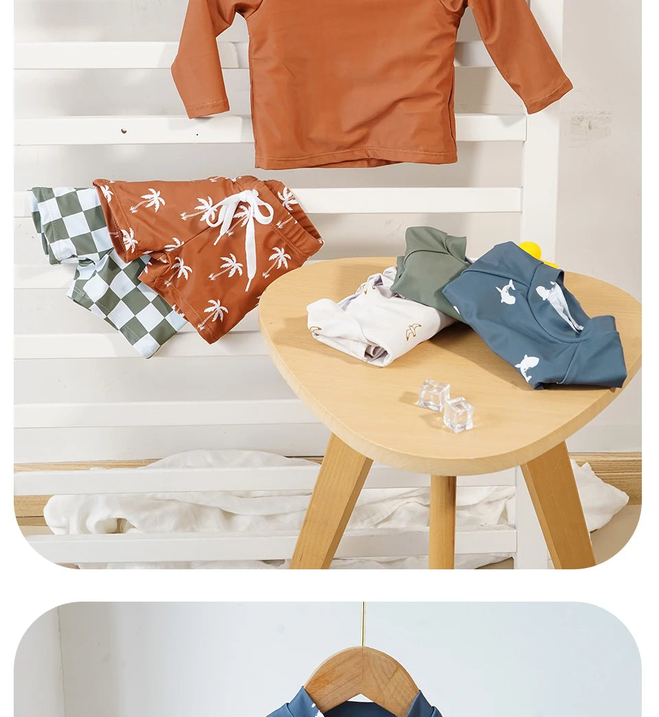 Kangobaby #My Soft Life# 2pcs Set Boys Swimsuits Cool Print Summer Baby Swimwear Beach Surfing