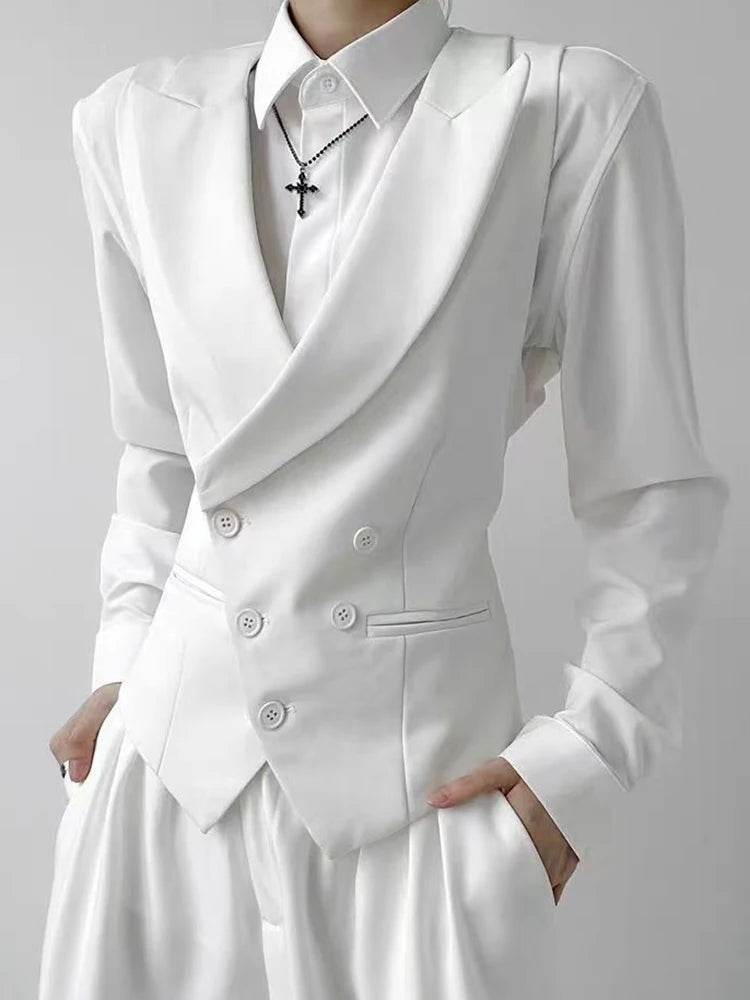 Black suit vest, cool stylish, unisex, high-end, gun collar, slim fit vest for women tank top ropa de hombre sleeveless top - AIAZ