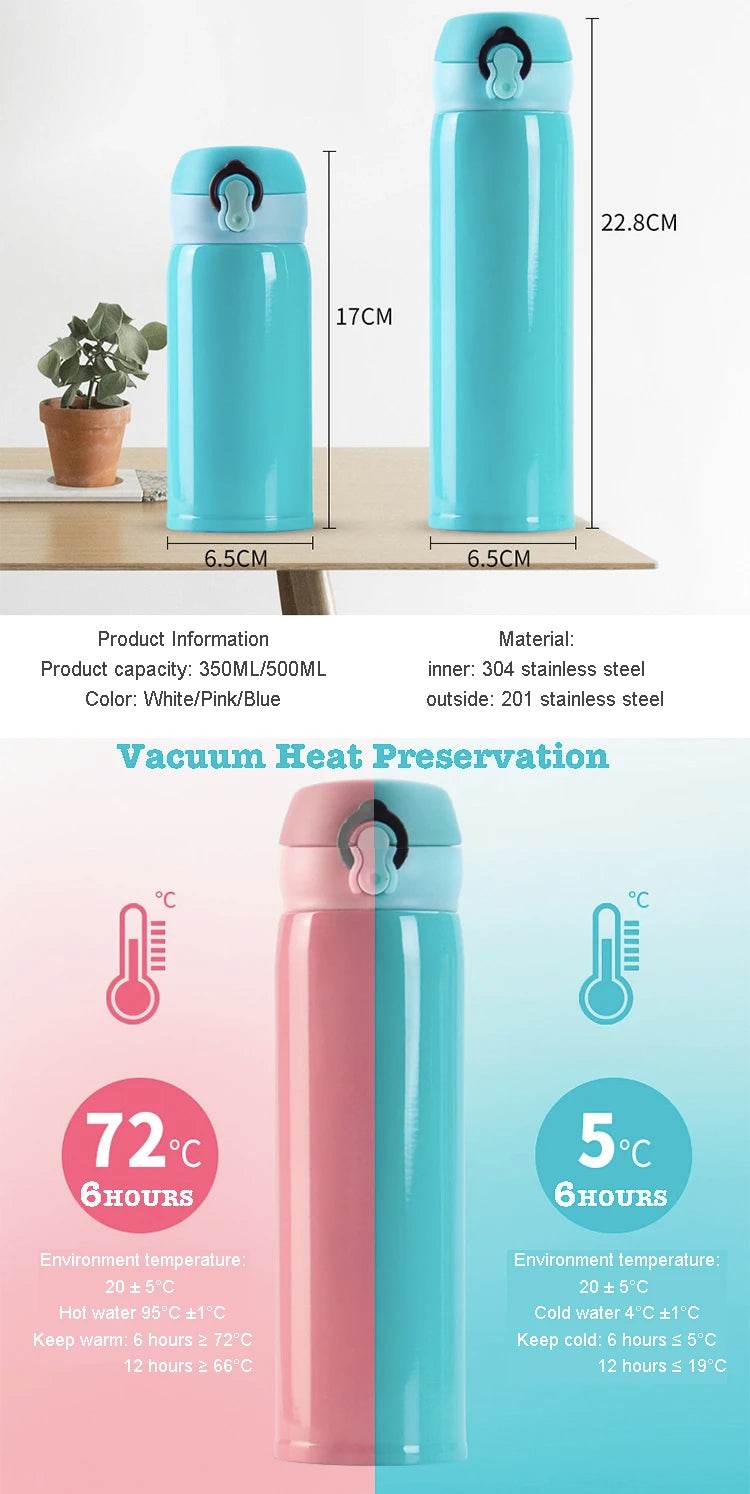 500ML Children's Thermos Bottle Vacuum Water Bottles 304 Stainless Steel Drinking Cartoon Cup School Water Bottle For Girls Kids - AIAZ