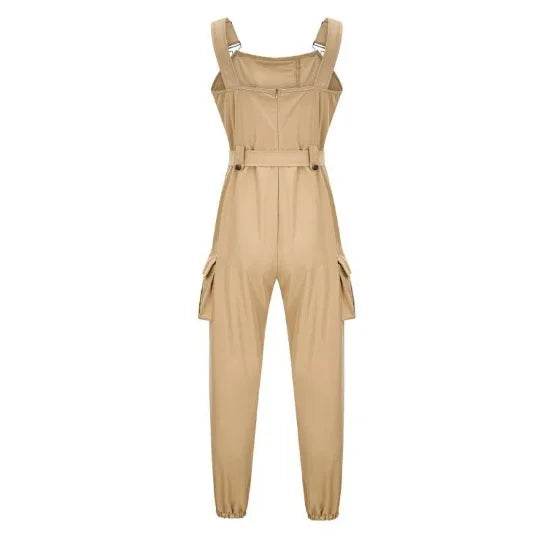 2025 Women's Casual Jumpsuits Cargo Playsuit Sleeveless O Neck Jumpsuit With Pocket and Belt Elegant Pencil Pants Loose Overalls - AIAZ
