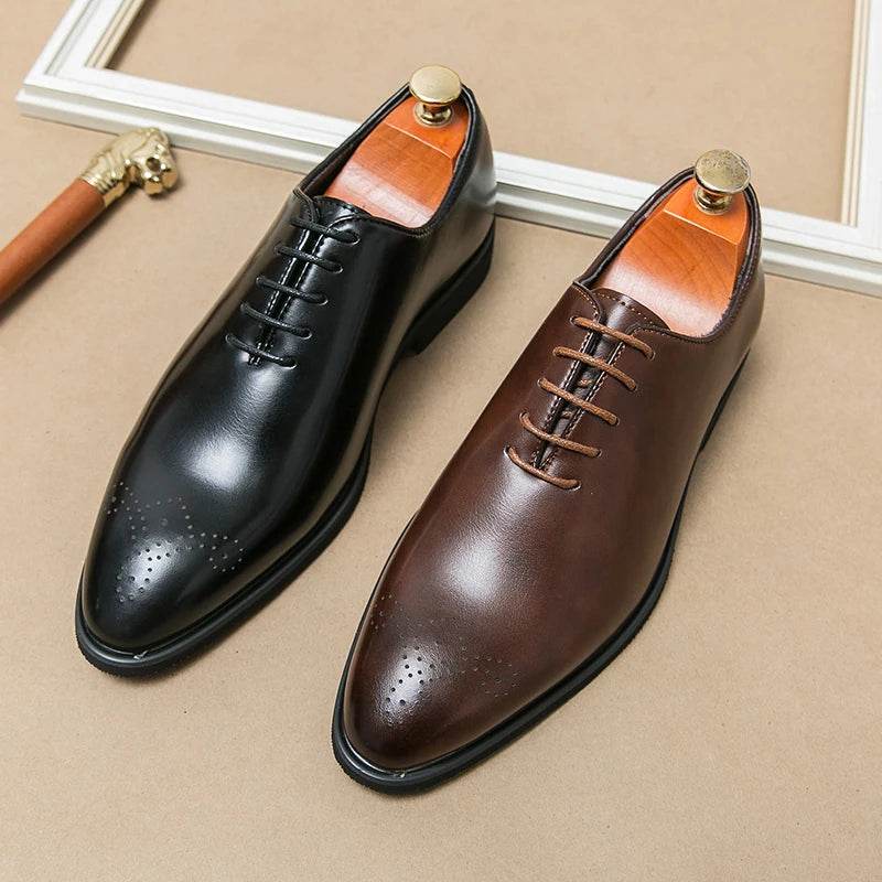 Classic Brand Pointed Banquet Dress Shoes Brown High-end Men's Business Shoes Men's Commuting Daily Casual Shoes Flat Bottomed - AIAZ