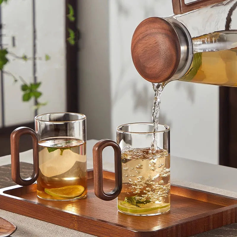 2/4/6pcs Glass Mug With Wooden Handle Heat-resistant Teacup Set Transparent Breakfast Milk Juice Cup Home Party Drinkware