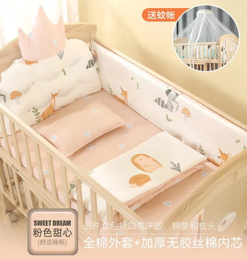 Baby Crib Multifunctional BB Baby Crib Solid Wood Unpainted Cradle Bed Movable Newborn Children Splicing Large Bed