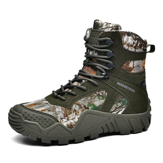 Outdoor Hiking Shoes Men Casual Combat Boots Men Breathable Wear-resistant Anti-slip Flat Comfortable High-top Boots Men