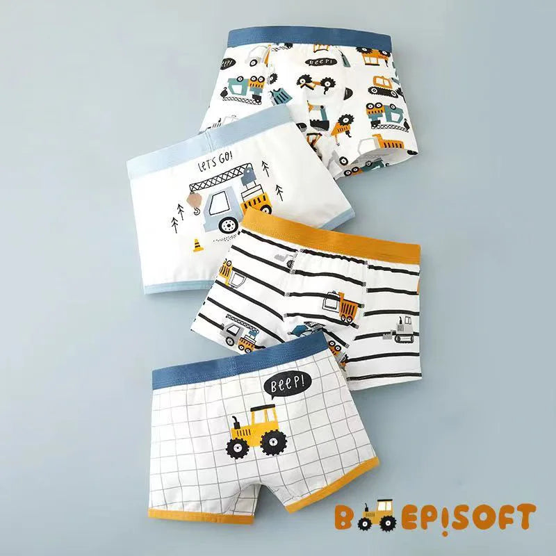 Cotton Kids Underwear 2023 Korean Cartoon Car Boxers for Boys Teenage Plaid Panties Shorts Boy Cute Underpants 2 4 8 12 14 Years