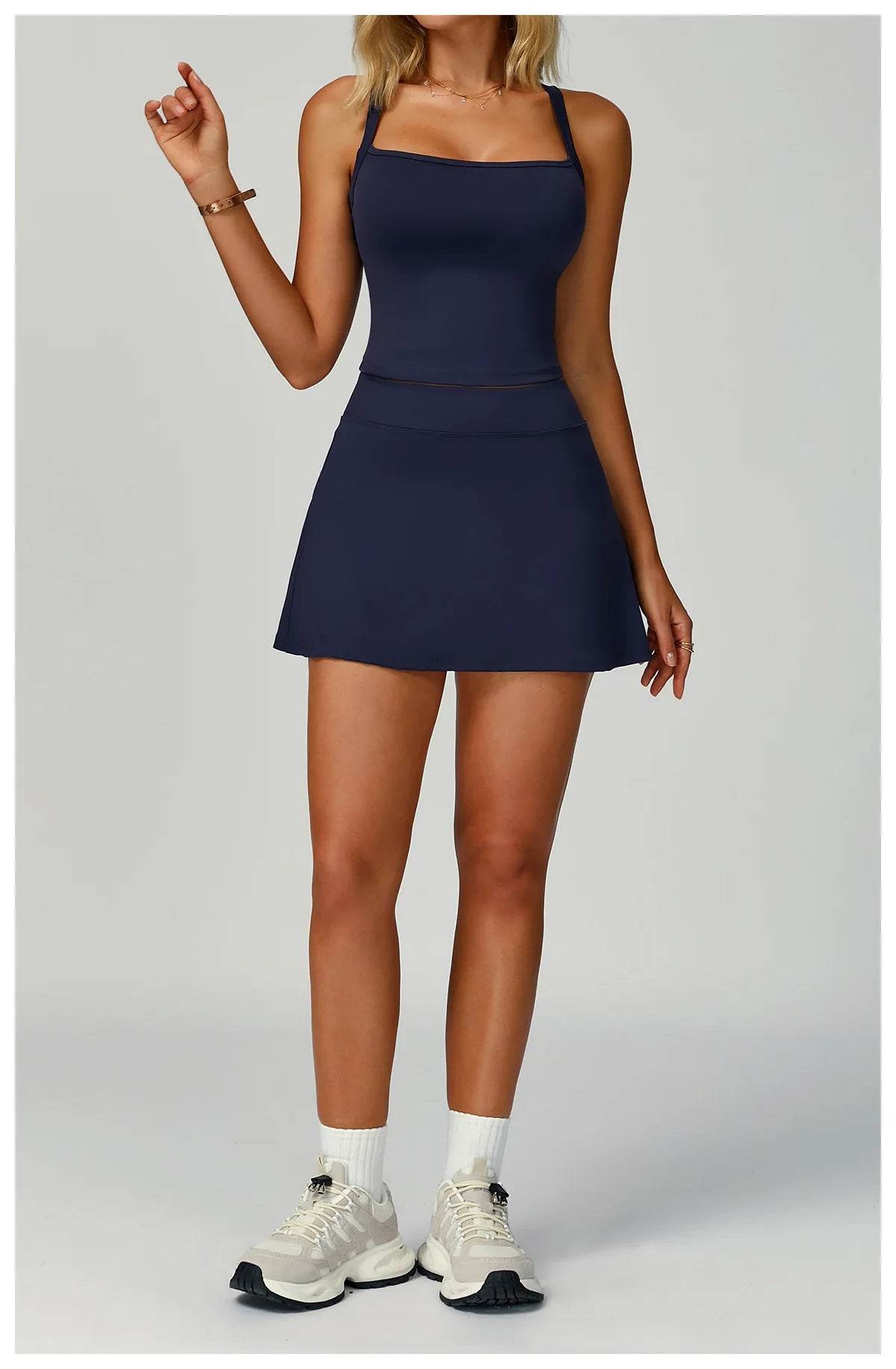 Tennis Top and Skirt Set Women Summer Sport Active Wear Badminton Golf Wear Yoga Outdoor Running Suit Black White Pink Skort - AIAZ