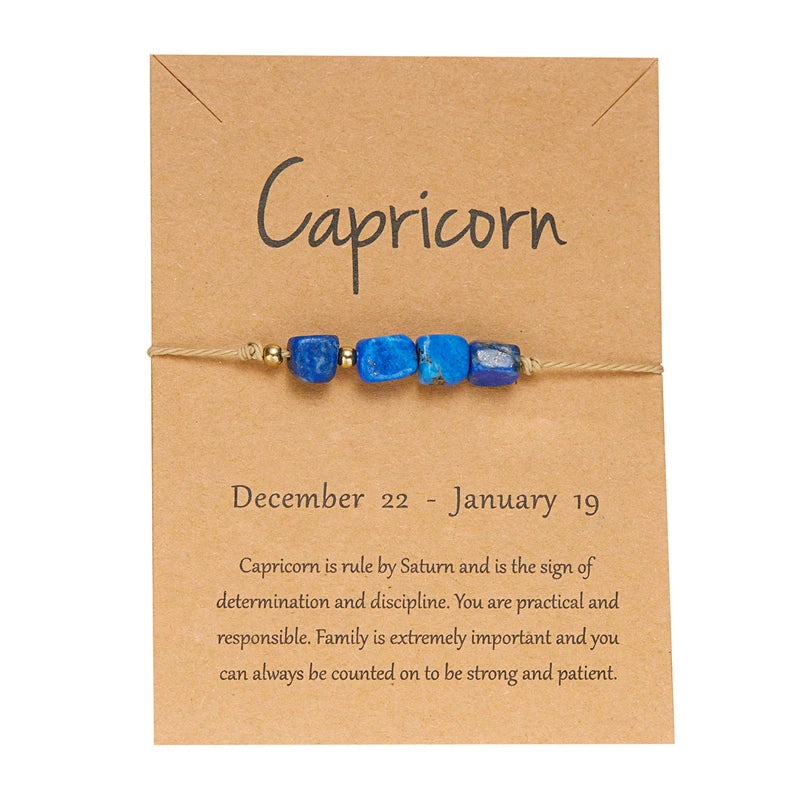 12 Zodiac Signs Woven Card Paper Bracelet for Women Men Minimalist Natural Stone Handmade  Braided Bracelet Friendship Jewelry