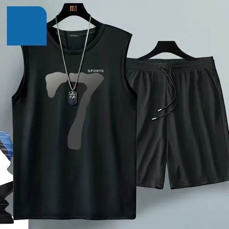 2025 Summer Clothes for Men Breathable Fitness Sports Quick Drying Men's Tank Top + Sweatpants Two-piece Sets Men's Clothing - AIAZ