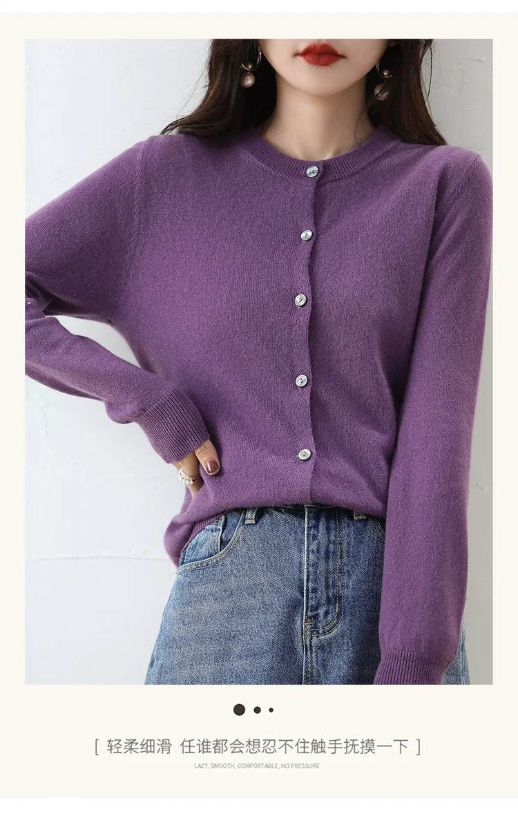 Women Cardigans Sweater O-neck Spring Autumn Knitted Cashmere Cardigans Solid Single Breasted Womens Sweaters 2022 - AIAZ